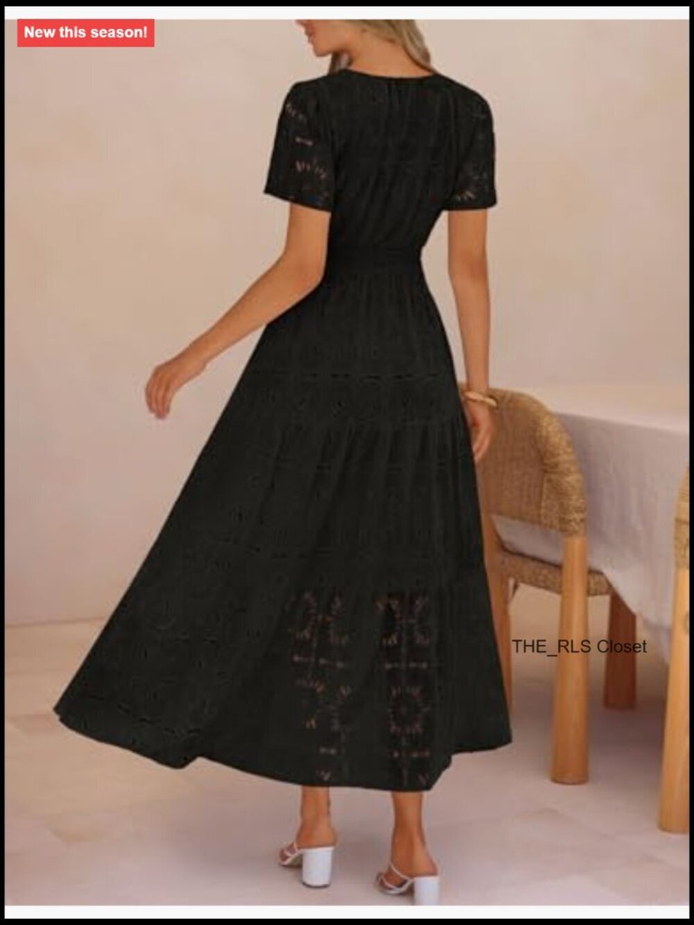 Summer Floral Maxi Dress Boho Eyelet Lace Short Sleeve A Line Tiered - Picture 3 of 7